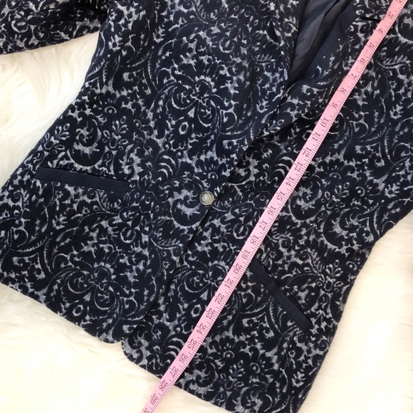 Blazer Coat Jacket Cabi Navy Blue Wool Print Work Women's Ladies 12 Long Sleeve - Picture 6 of 7